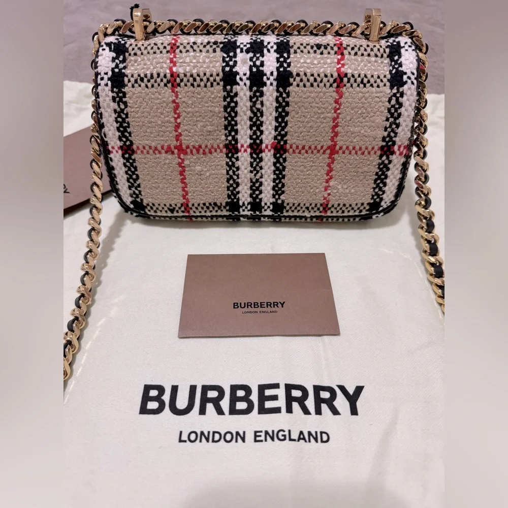 NEW🔥BURBERRY Mini Lola Woven Check Bag - Picture 9 of 16